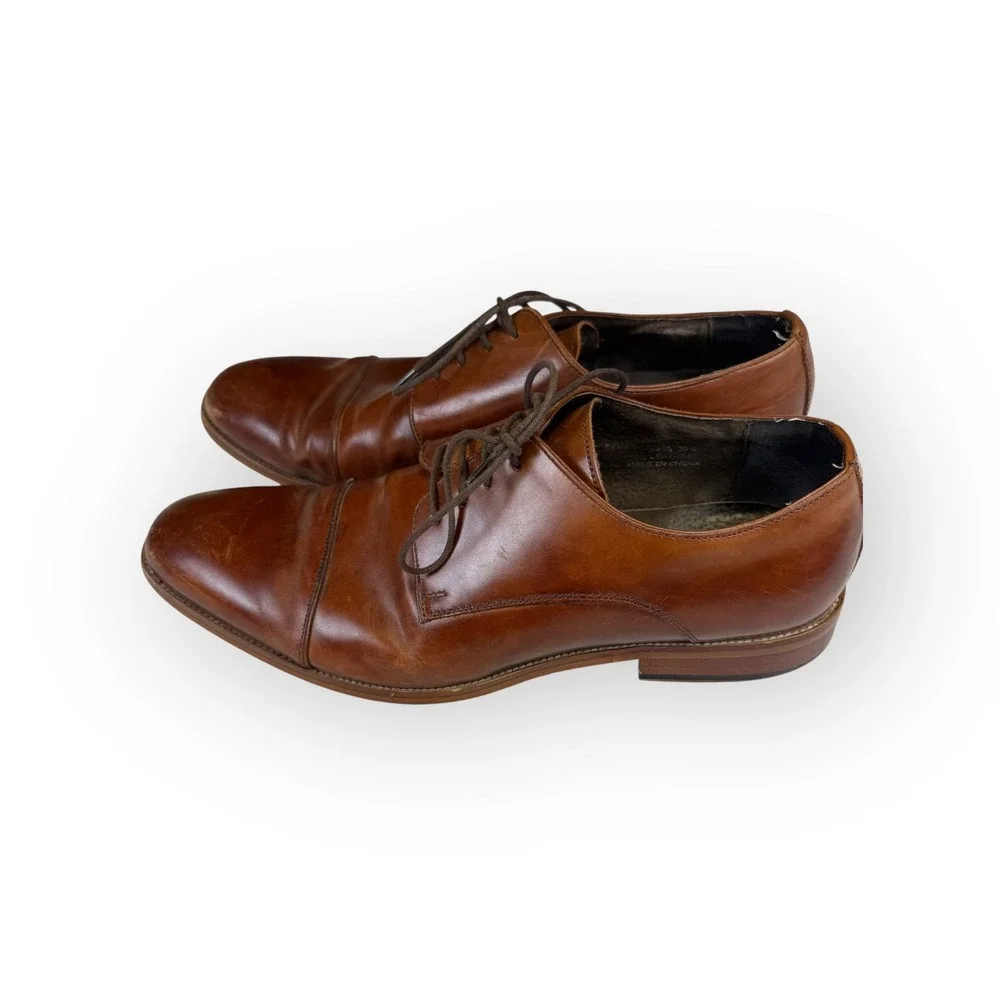Asher Green Mens Brown Leather Cap Toe Lace Up Oxford Dress‎ Shoes Size 10.5